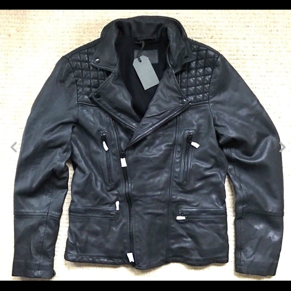 Allsaints Catch Black Leather Jacket M L